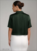 Short Sleeve Lapel Shirt Collar Top - 120724