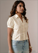 Puff Sleeve Collared Top - 121026