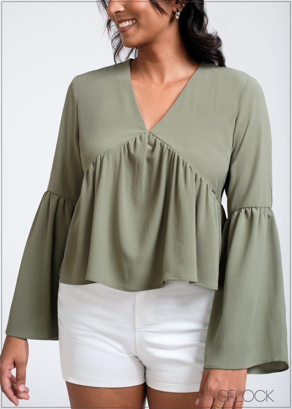 V-Neck Frill Sleeve Top - 260525