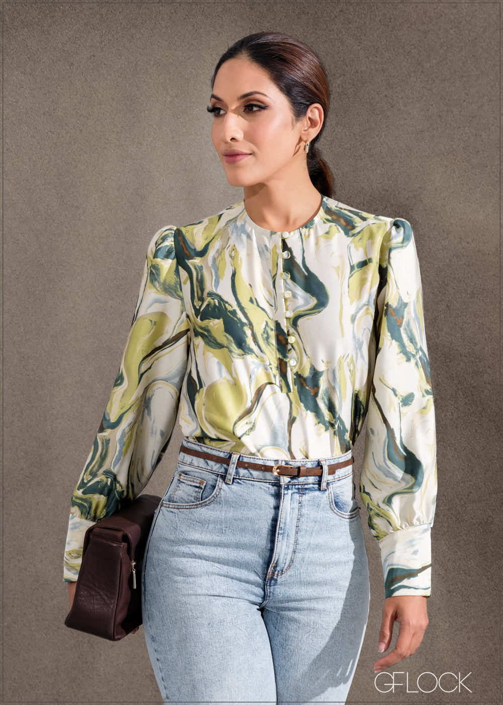Printed Top With Puff Sleeves - 260124