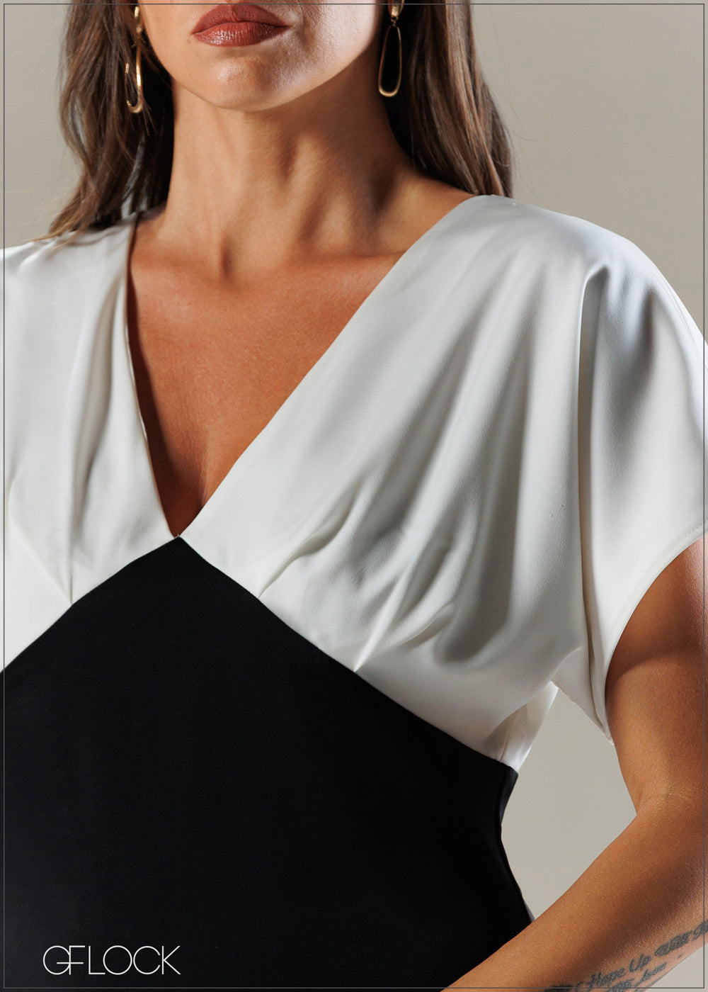 V-Neck Pleat Detail Mini Dress - 121225