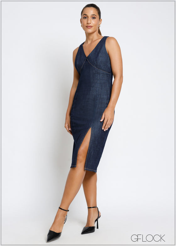 Side Slit Denim Dress - 131124