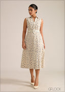 Collared Sleeveless Midi Dress - 261026