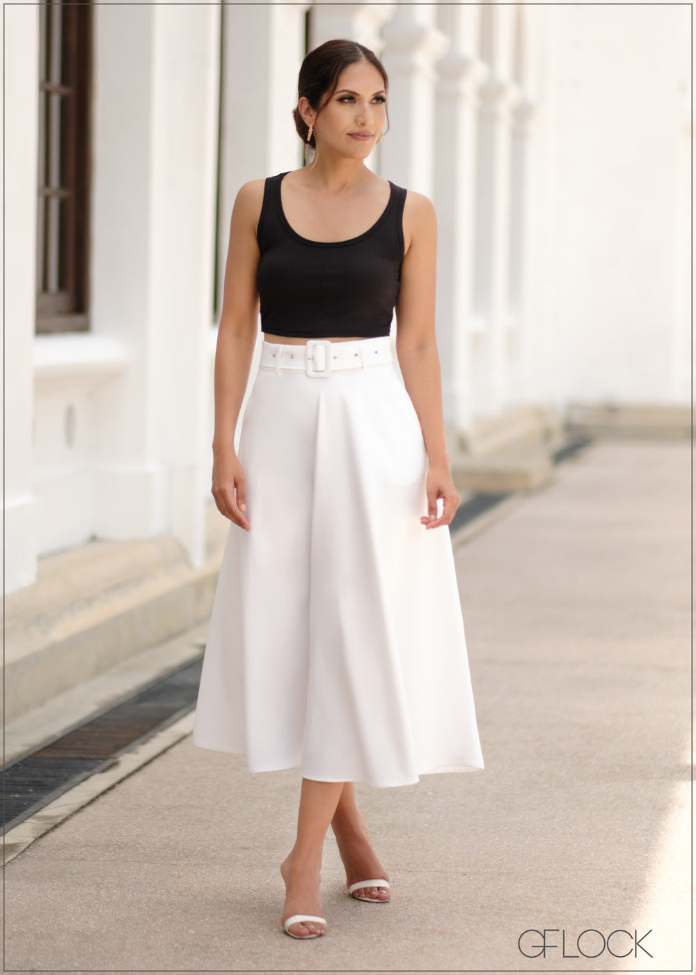 High Waisted Flared Midi Skirt - 210723