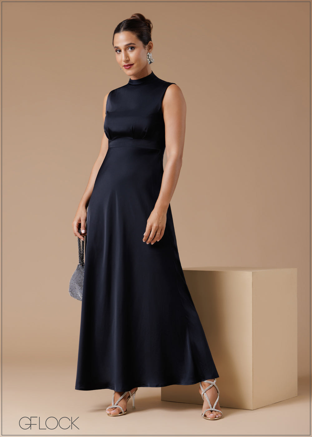 High Neck Flared Maxi Dress 061224