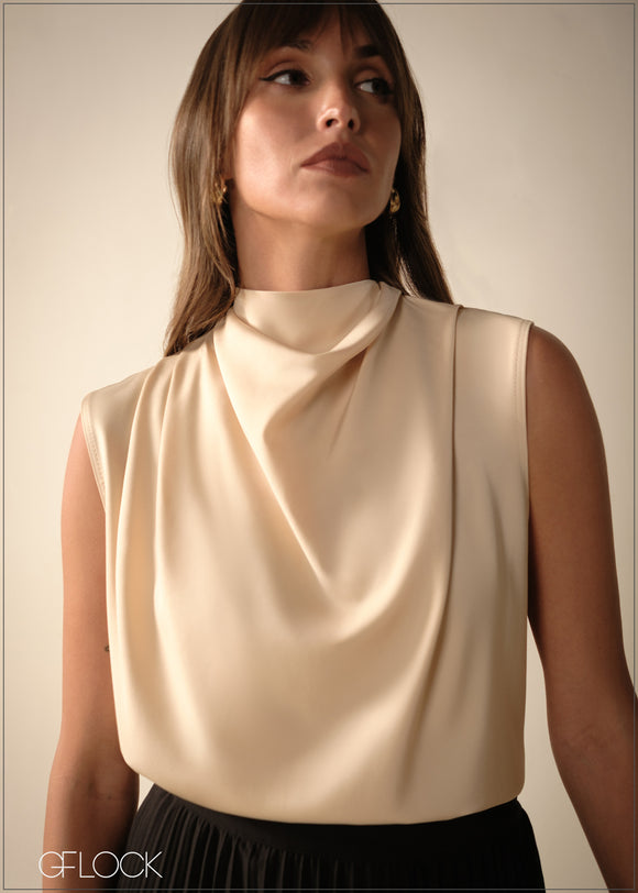 Sleeveless High Neck Cowl Top - 271125