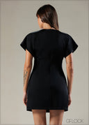 V-Neck Pleat Detail Mini Dress - 121225