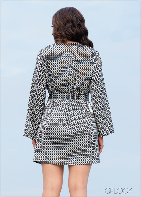Chinese Collared Long Sleeved Mini Dress - 201123