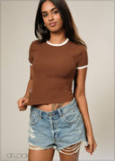 Contrast Piping Rib Top - 161026