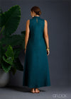 100% Genuine Linen Full Length Cut Away Dress - 080124