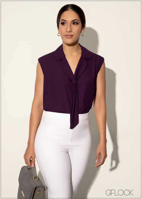 Cap Sleeve Top With Front Tie Detail - 120224