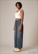 Mid Wash Wide Leg Jean - Long Length - 220826D