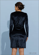 Long Sleeved Pleated Detail Dress - 201123