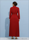 Belt Detailed Maxi Pleated Dress - 201123