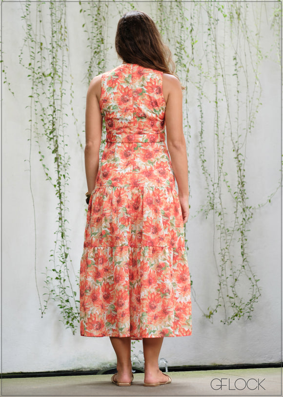 Belted Floral Dress - 011124