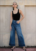 Wide Leg Let Hem Jean - Long Length - 090425