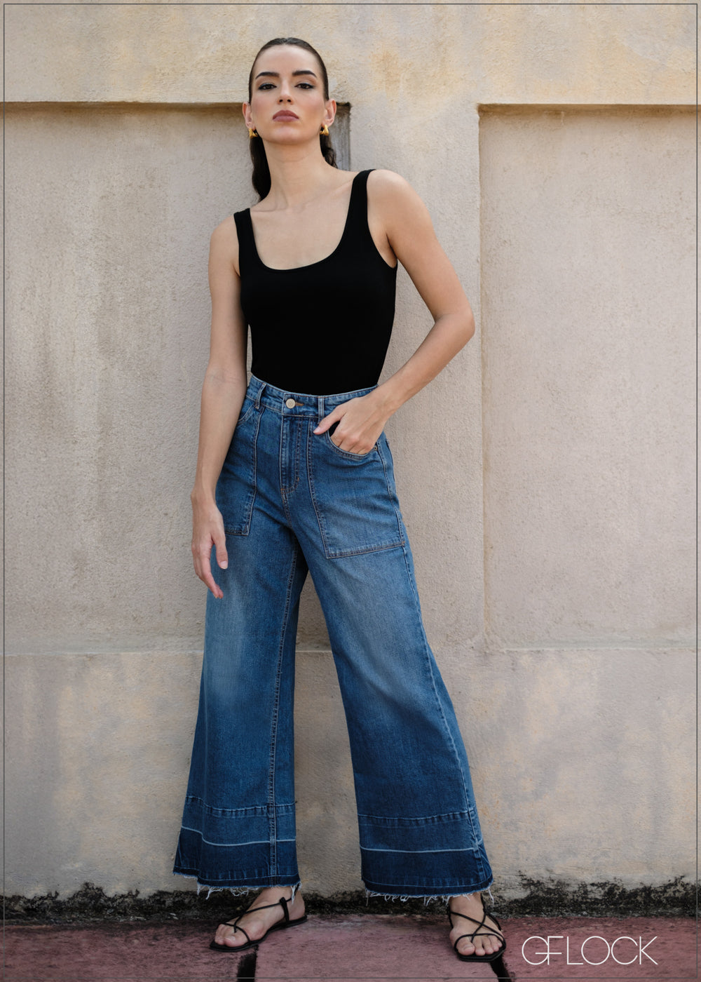 Wide Leg Let Hem Jean - Short Length - 090425