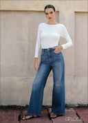 Mid Wash Wide Leg Jean - Short Length - 090425