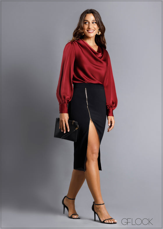 Bishop Sleeved Cowl Neck Top - 160824