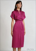 Knot Detail Collared Midi Dress - 270426