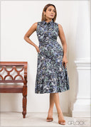 Waist Detailed Printed Dress - 230525