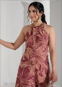 Knot Detail Halter Neck Midi Dress - 090625