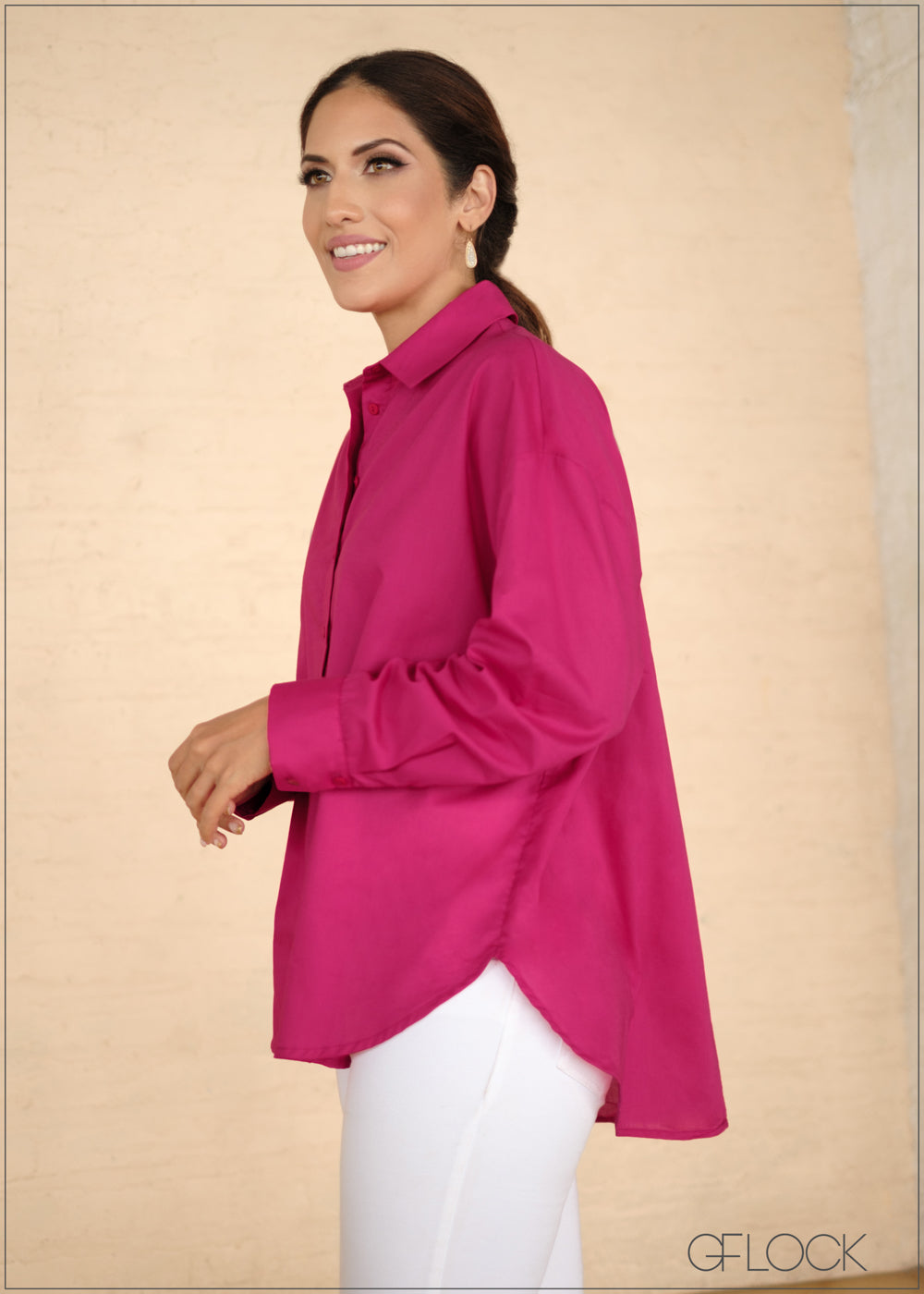 Oversized Cotton Shirt - Pink - Ladies