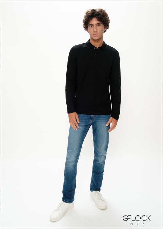 Half Placket Long Sleeve T-Shirt - 030125