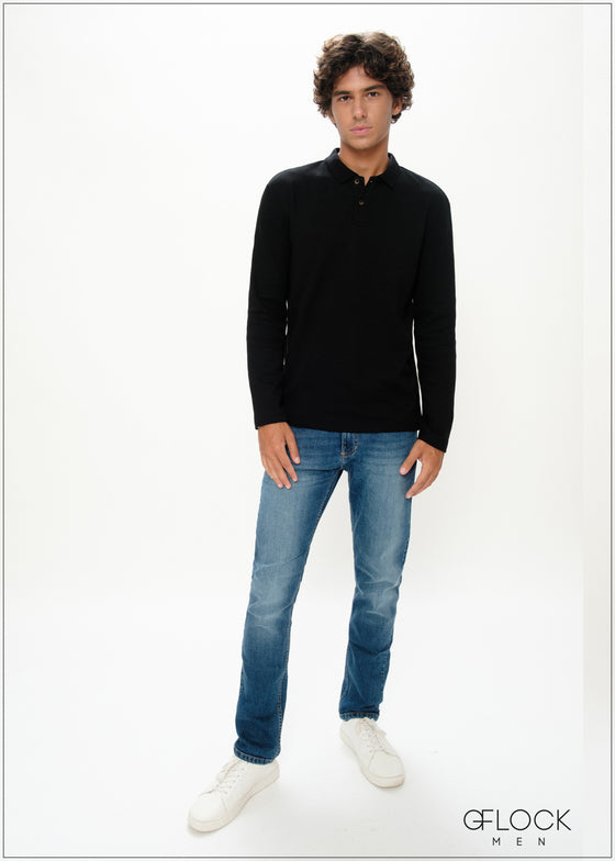 Half Placket Long Sleeve T-Shirt - 030125