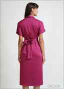Knot Detail Collared Midi Dress - 270426