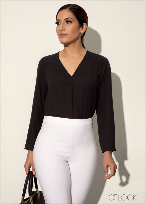 Long Sleeve Top With V-Neck - 120224