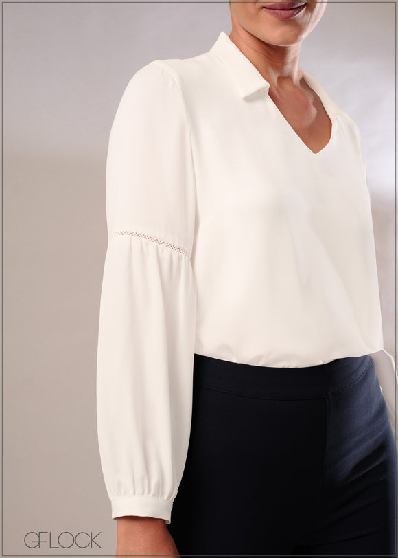 Long Sleeve Top With Ladder Lace Trim - 120124