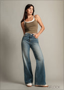 Mid Wash Wide Leg Jean - Long Length - 150726