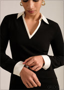 Collared Detailed Two Tone Mini Dress - 261026