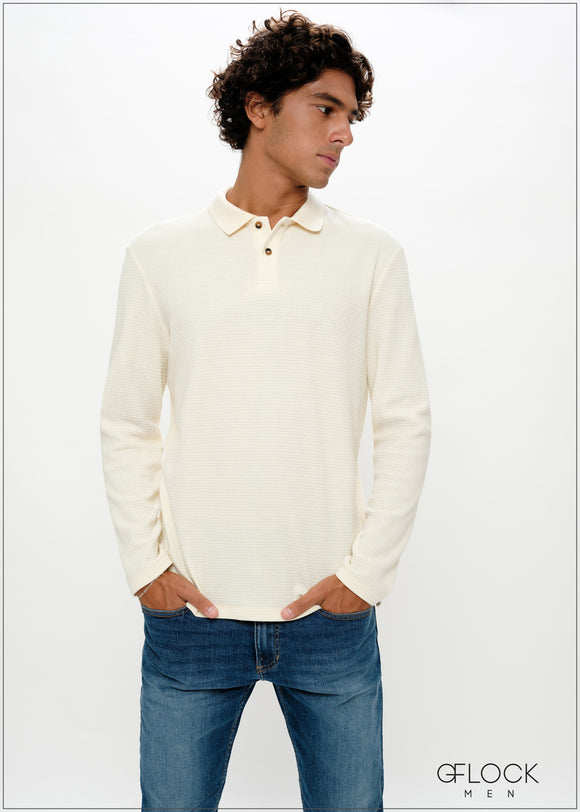 Half Placket Long Sleeve T-Shirt - 030125