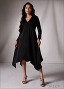 Long Sleeve Asymmetric Midi Dress - 151026