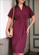 Batwing Sleeve Pleated Dress - 040425