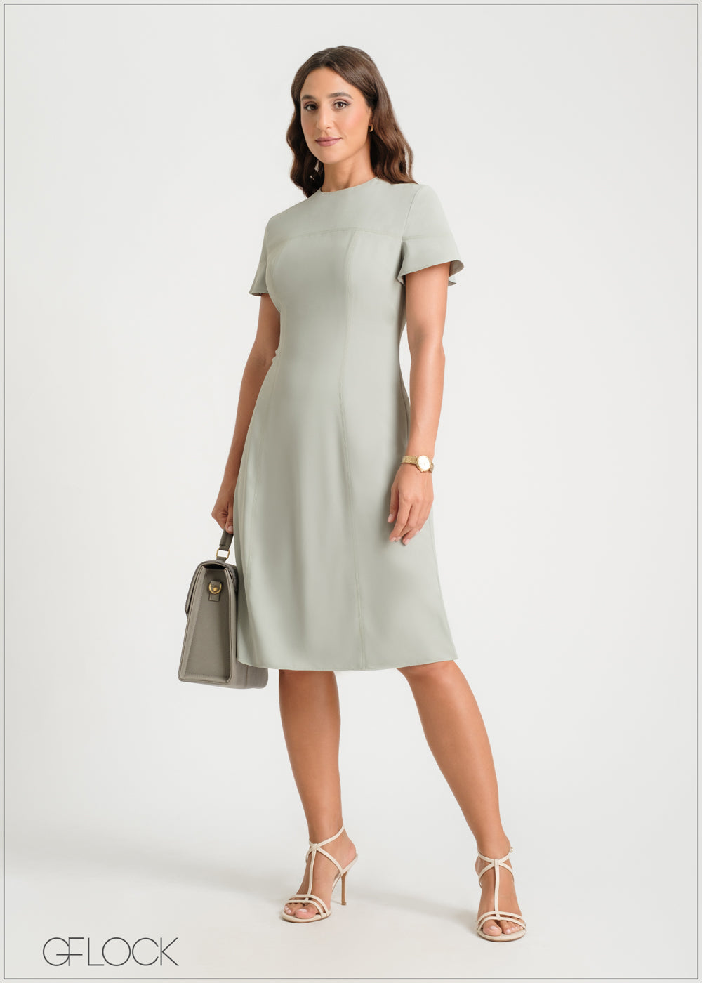 Midi Dress With Frill Sleeves - 300924