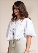 Puff Sleeve Cutwork Top - 110526