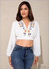 Embroidery Balloon Sleeve Top - 201223