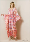 Waist Detailed Tie-Up Printed Kaftan - 091223