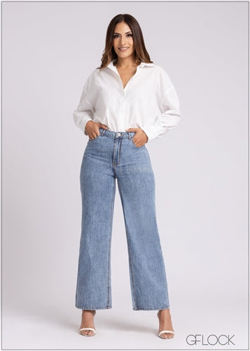 Light Wash Wide Leg Jean - 030323