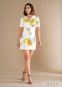 Short Sleeves Seam Detailed Printed Dress - 140324