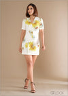 Short Sleeves Seam Detailed Printed Dress - 140324