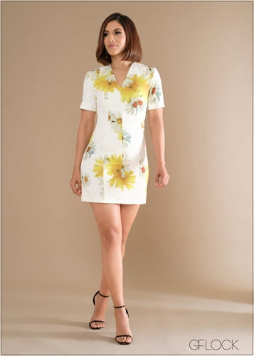 Short Sleeves Seam Detailed Printed Dress - 140324