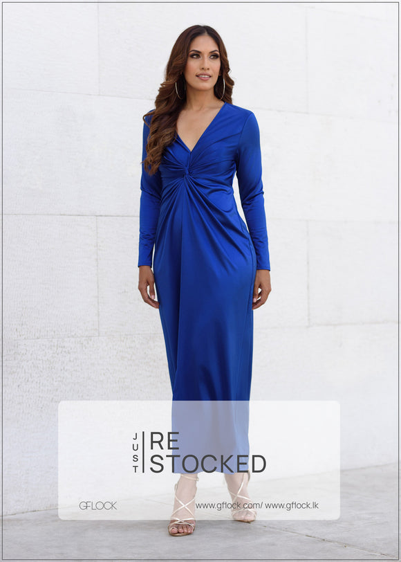 Long Sleeved Knot Detailed Maxi Dress - 011223