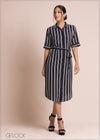 Short Sleeve Dress With Waist Tie - 100423