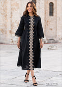 Embroidered Linen Maxi Dress - 0808