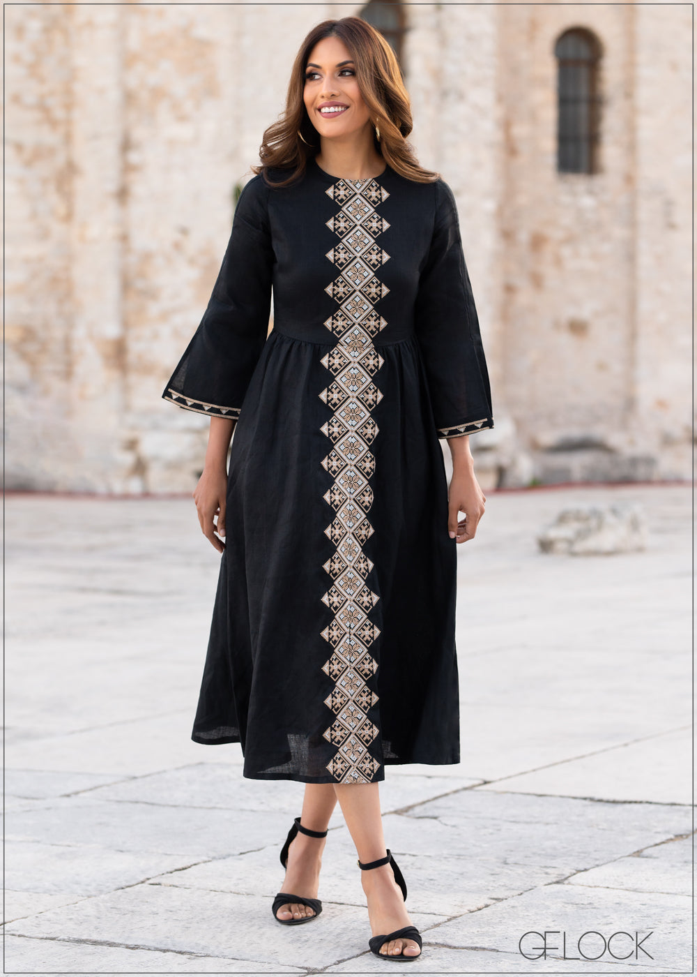 Embroidered Linen Maxi Dress - 0808