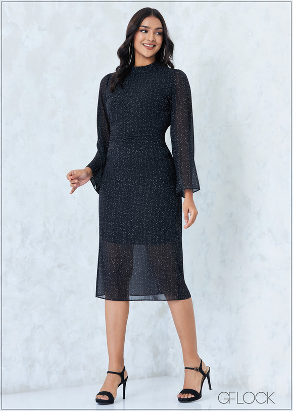 Bell Sleeve Midi Dress - 2507